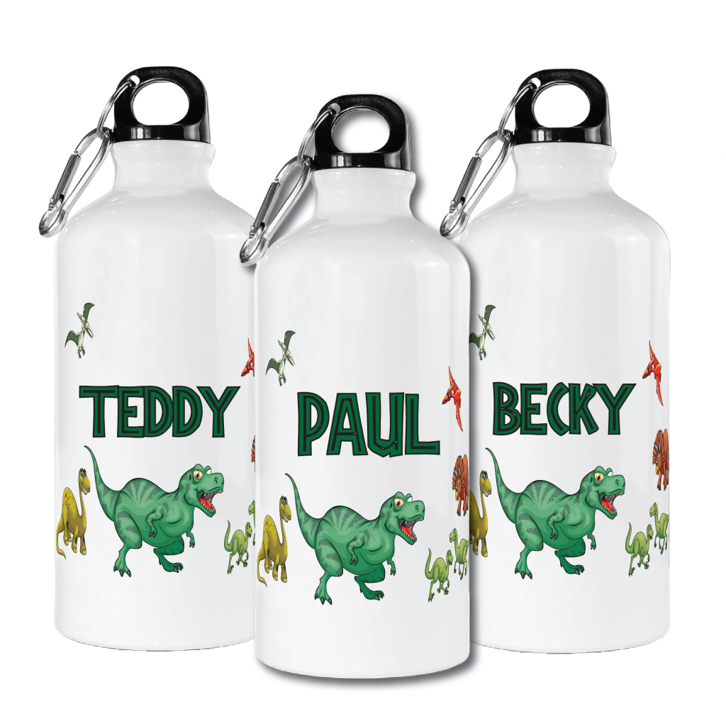 600ml Aluminium Bottle Personalised - Dinosaur Design
