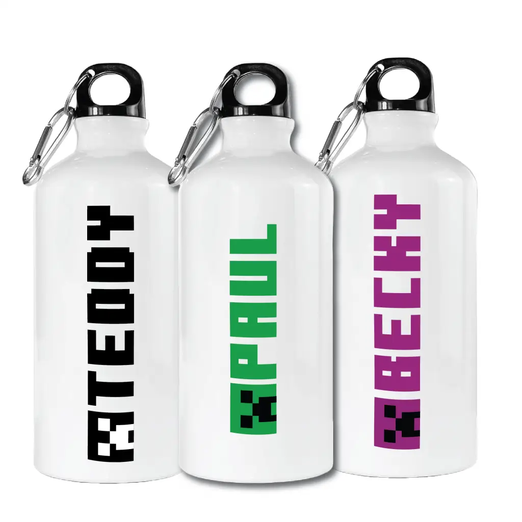 600ml Aluminium Bottle Personalised - Minecraft Style Design