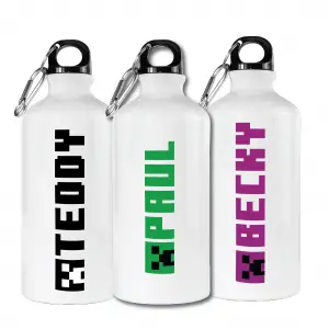600ml Aluminium Bottle Personalised - Minecraft Style Design