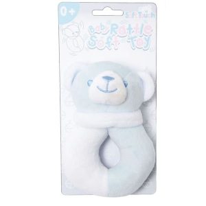 Soft Touch Bear Rattle Blue & White