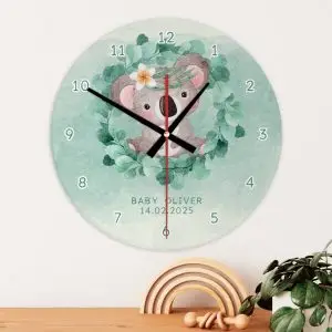 Personalised Koala Blush Wall Clock Glass