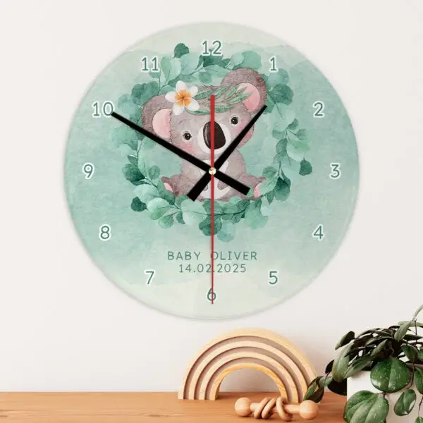 Personalised Koala Blush Wall Clock Glass
