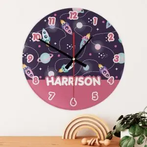 Personalised Space Rocket Wall Clock Glass