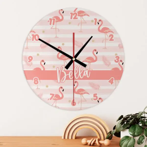 Personalised Dainty Flamingo Wall Clock Glass