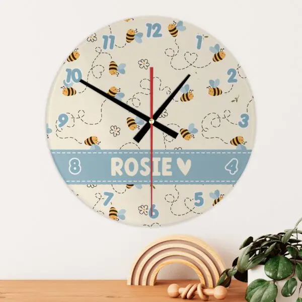 Personalised Bee Happy Wall Clock Glass