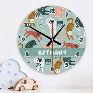 Personalised Kitty Cat Wall Clock Wood