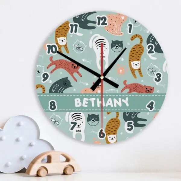 Personalised Kitty Cat Wall Clock Wood