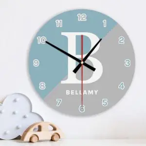 Personalised Split Colour Wall Clock Blue & Grey