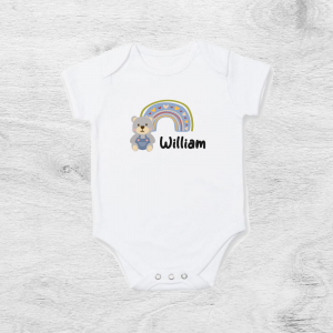 Teddy Bear with Rainbow Personalised Baby Vest