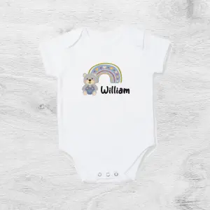 Teddy Bear with Rainbow Personalised Baby Vest