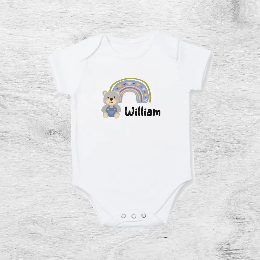 Teddy Bear with Rainbow Personalised Baby Vest
