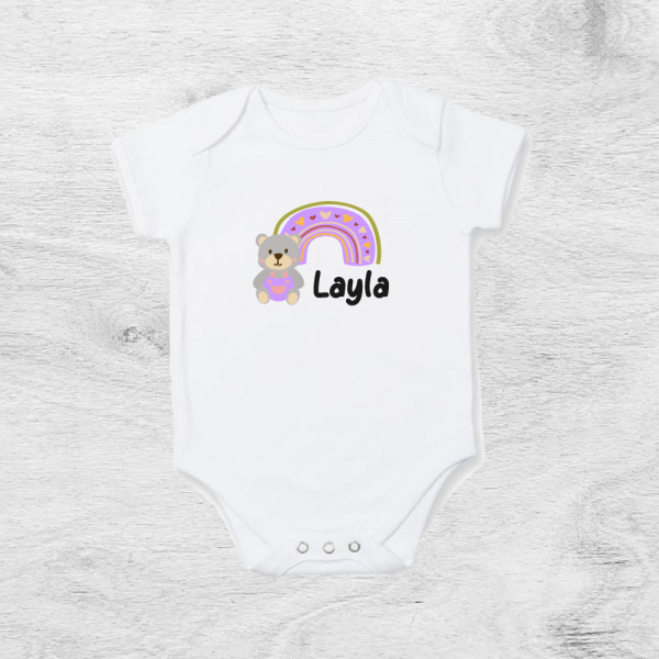 Teddy Bear with Rainbow Personalised Baby Vest