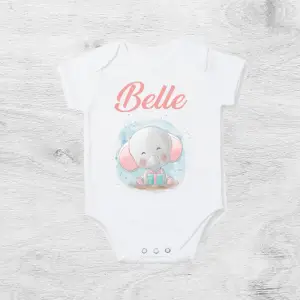 Personalised Elephant Baby Vest Pink