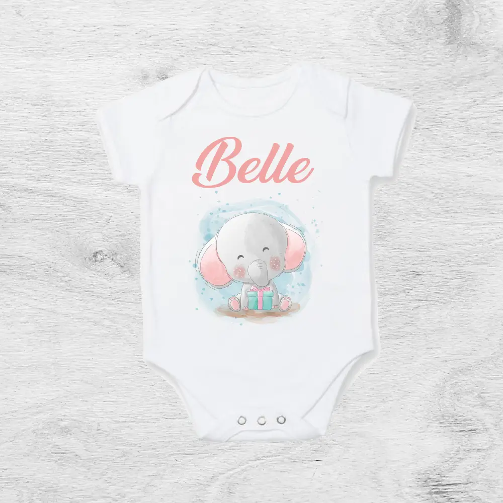 Personalised Elephant Baby Vest Pink