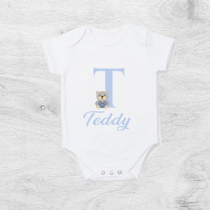 Personalised Letter Baby Vest With Teddy Bear