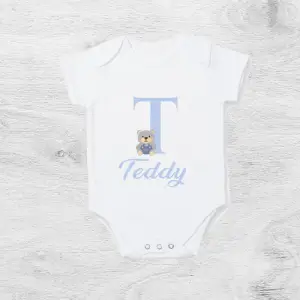 Personalised Letter Baby Vest With Teddy Bear