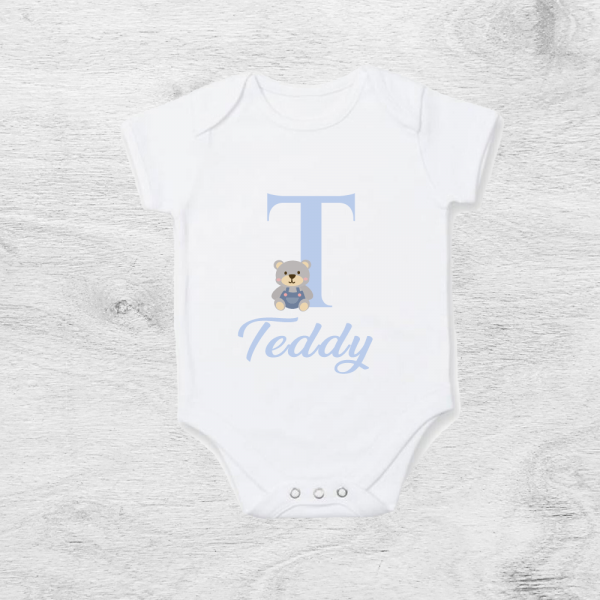 Personalised Letter Baby Vest With Teddy Bear