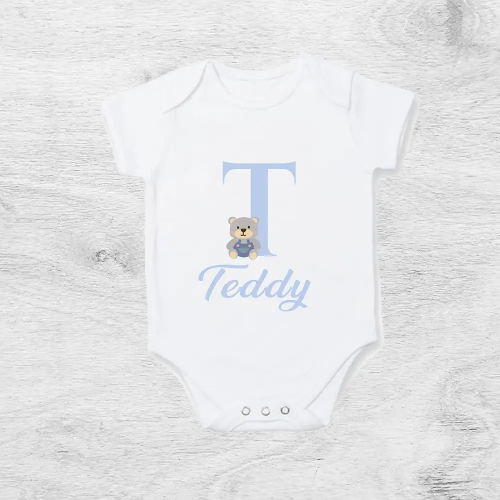 Personalised Letter Baby Vest With Teddy Bear