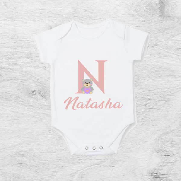 Personalised Letter Baby Vest With Teddy Bear