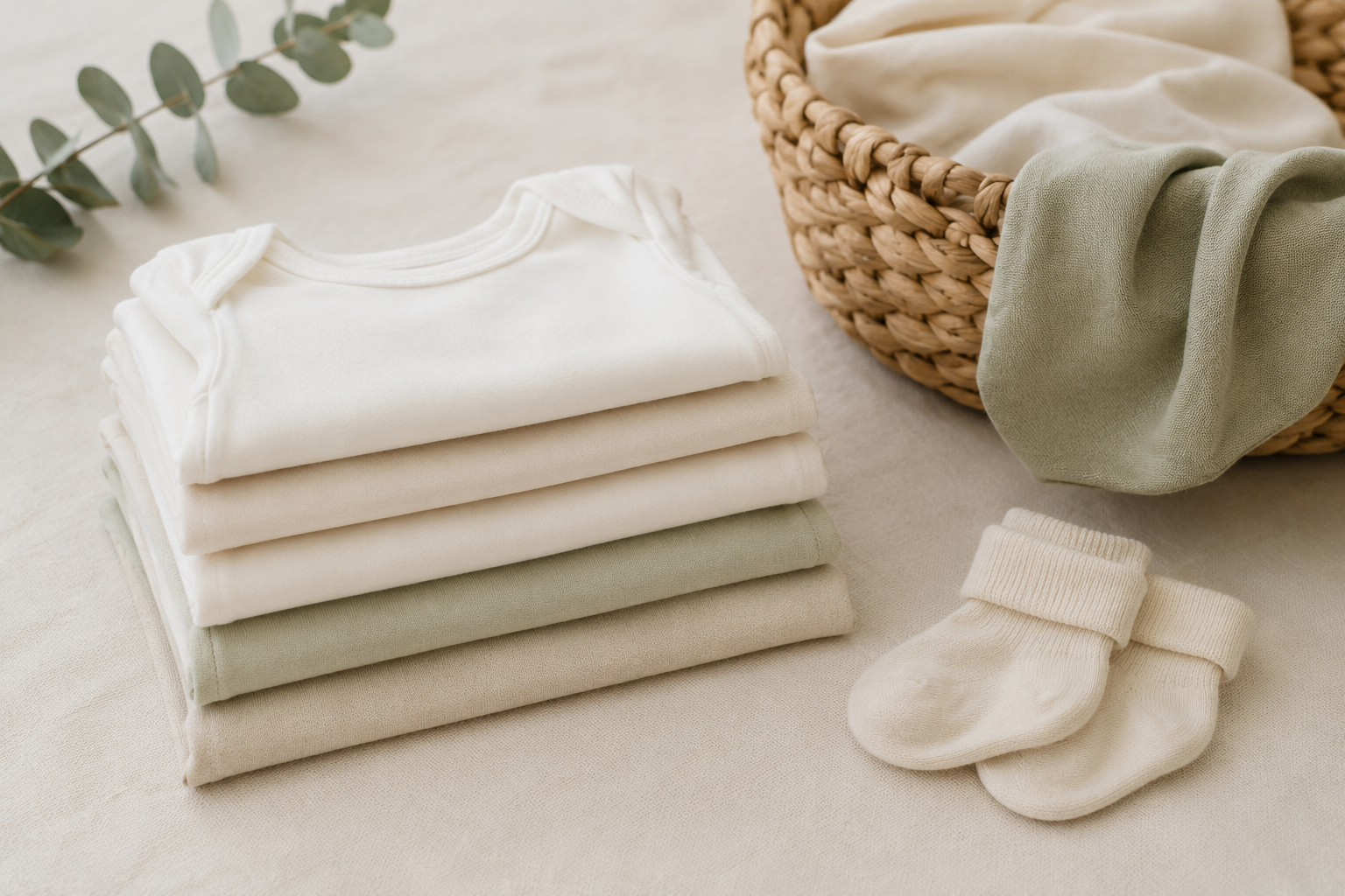 Neatly folded stack of newborn baby vests