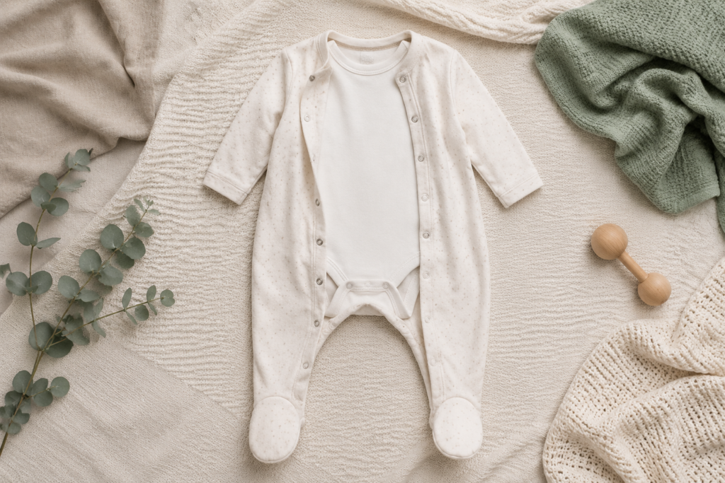 Baby vest layered underneath a soft babygrow