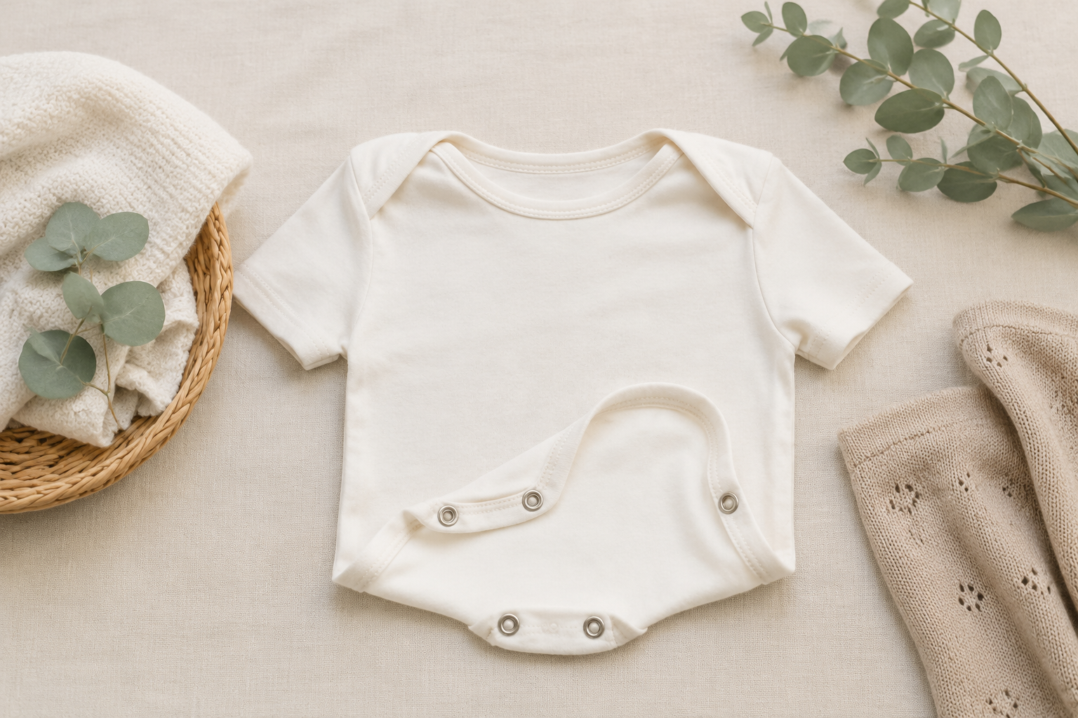 Envelope-neck baby vest opened ready for dressing a newborn
