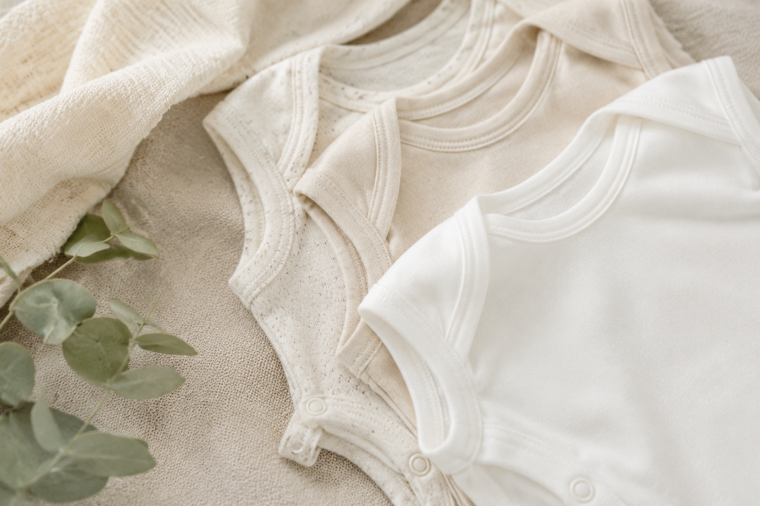 Close-up selection of soft fabrics for newborn baby clothes
